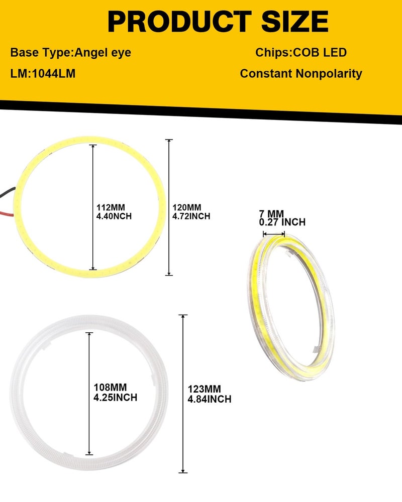 Qasim قاسم 1-زوج أبيض 120MM 93SMD COB LED هالة حلقة عيون الملائكة DRL ضوء ضباب تحذيري مع غطاء مصباح 12V 24V - Image 2
